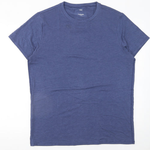 Marks and Spencer Men’s Blue Thermal Short Sleeve Crew Neck T-Shirt XL