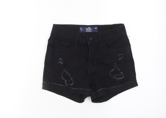 Hollister Women’s Black Denim Mid Rise Shorts Size 4 Regular Stretch Casual