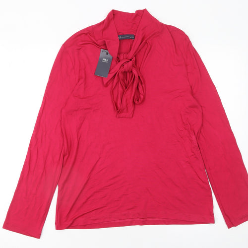 Marks and Spencer Women’s Red Long Sleeve Bow Neck Blouse Size 12
