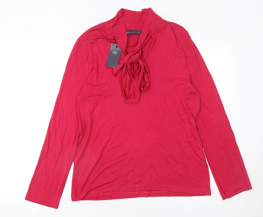 Marks and Spencer Women’s Red Long Sleeve Bow Neck Blouse Size 12
