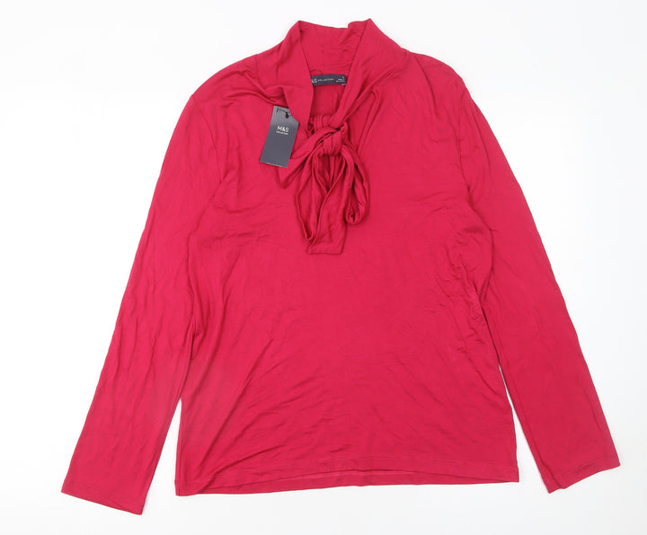 Marks and Spencer Women’s Red Long Sleeve Bow Neck Blouse Size 12