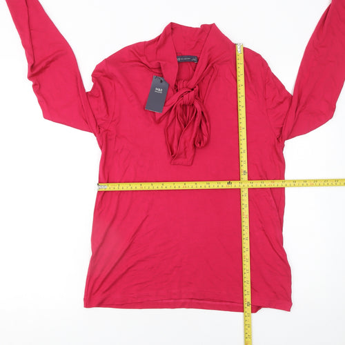 Marks and Spencer Women’s Red Long Sleeve Bow Neck Blouse Size 12