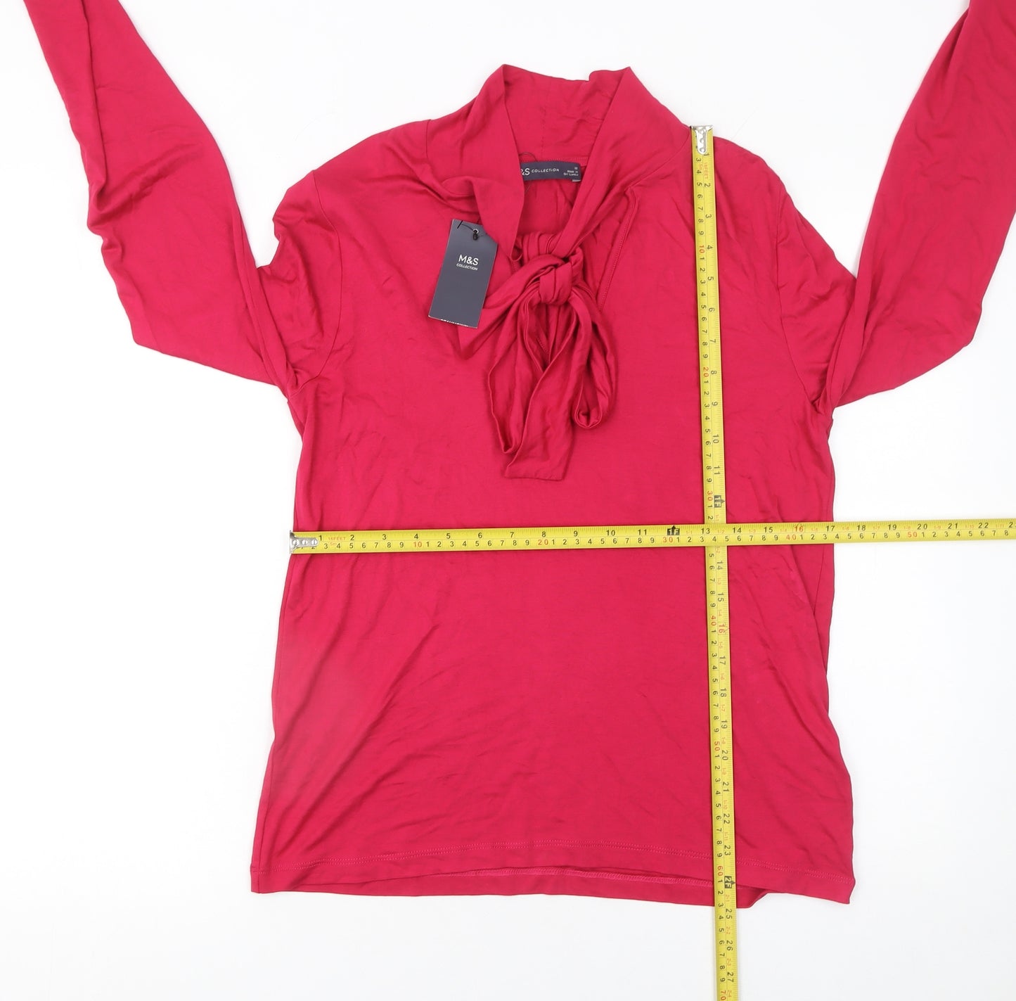 Marks and Spencer Women’s Red Long Sleeve Bow Neck Blouse Size 12