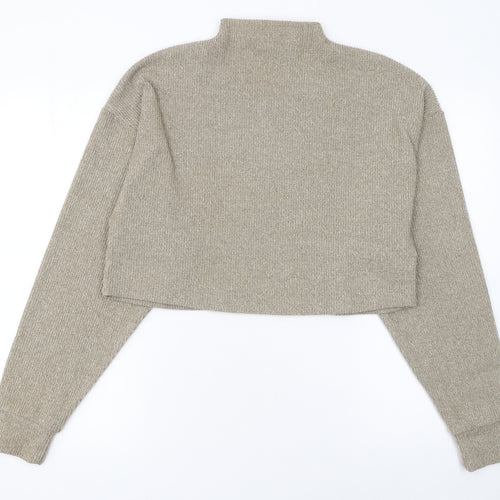 Bershka Women Beige Mock Neck Knit Pullover Jumper Size 12