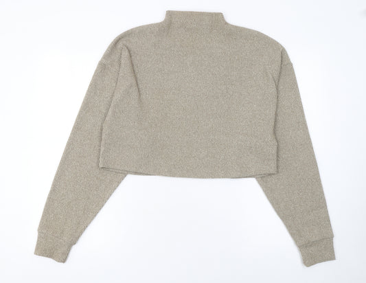 Bershka Women Beige Mock Neck Knit Pullover Jumper Size 12