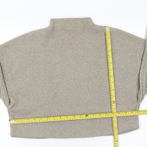 Bershka Women Beige Mock Neck Knit Pullover Jumper Size 12