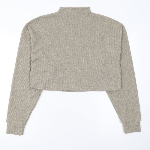 Bershka Women Beige Mock Neck Knit Pullover Jumper Size 12
