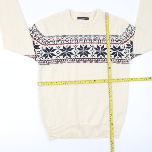 French Connection Men's Beige Fair Isle Wool Blend Jumper Size M