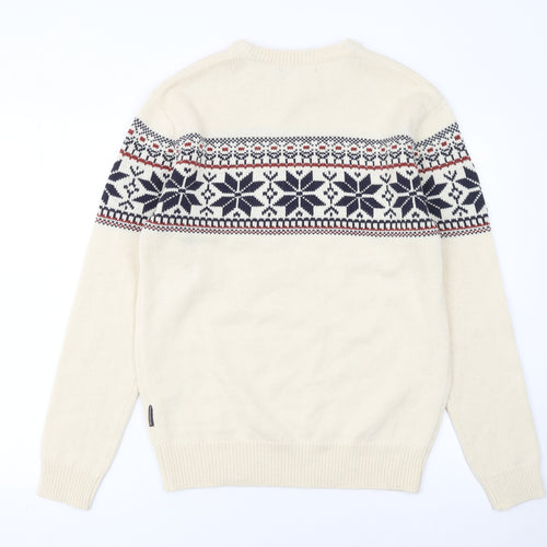 French Connection Men's Beige Fair Isle Wool Blend Jumper Size M