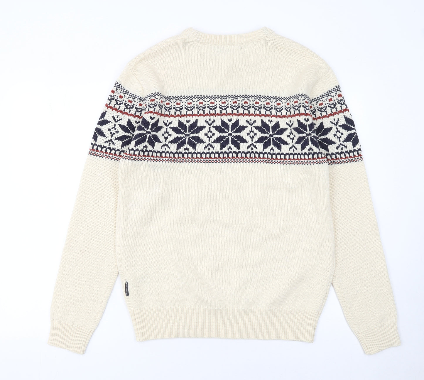 French Connection Men's Beige Fair Isle Wool Blend Jumper Size M
