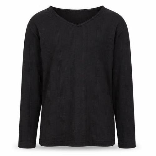 Ladies Thermal Girls Black Long Sleeve V-Neck T-Shirt Size 10-12 Years