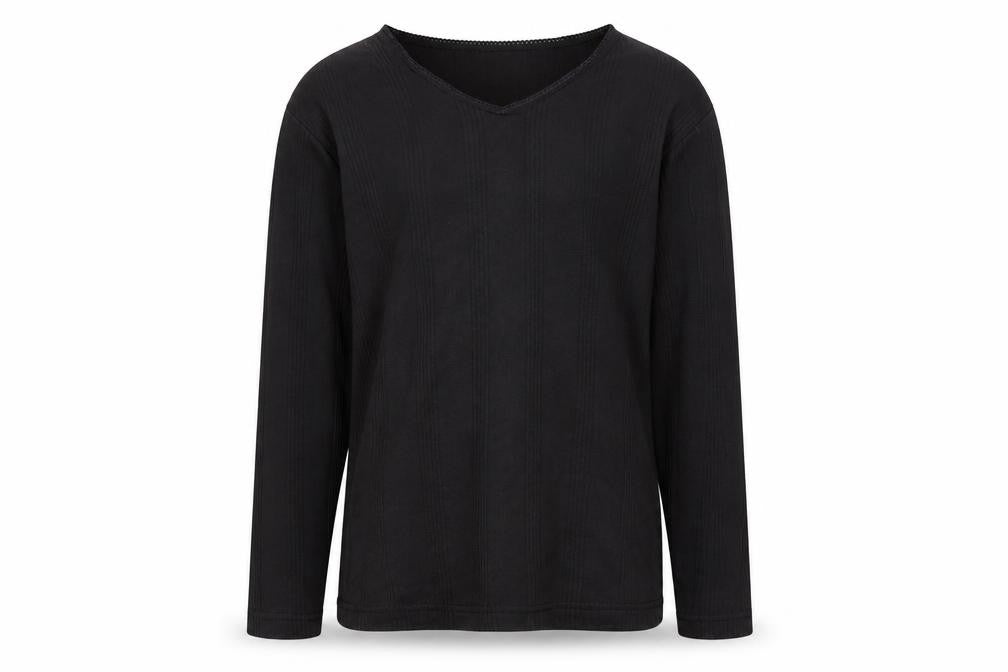 Ladies Thermal Girls Black Long Sleeve V-Neck T-Shirt Size 10-12 Years
