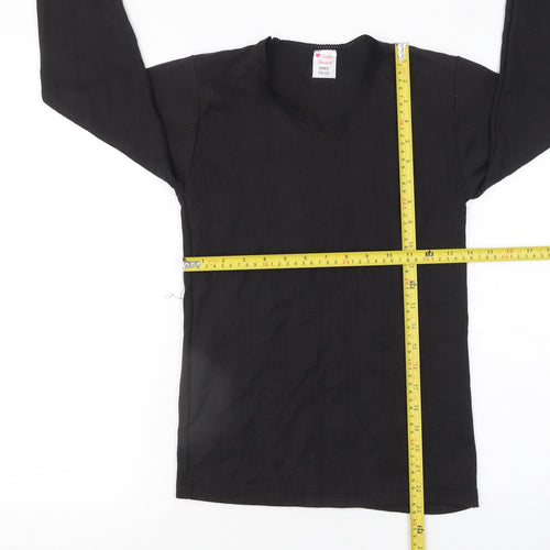 Ladies Thermal Girls Black Long Sleeve V-Neck T-Shirt Size 10-12 Years