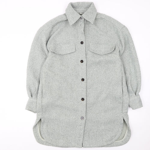 H&M Women's Grey Long Tweed Button Jacket Size S