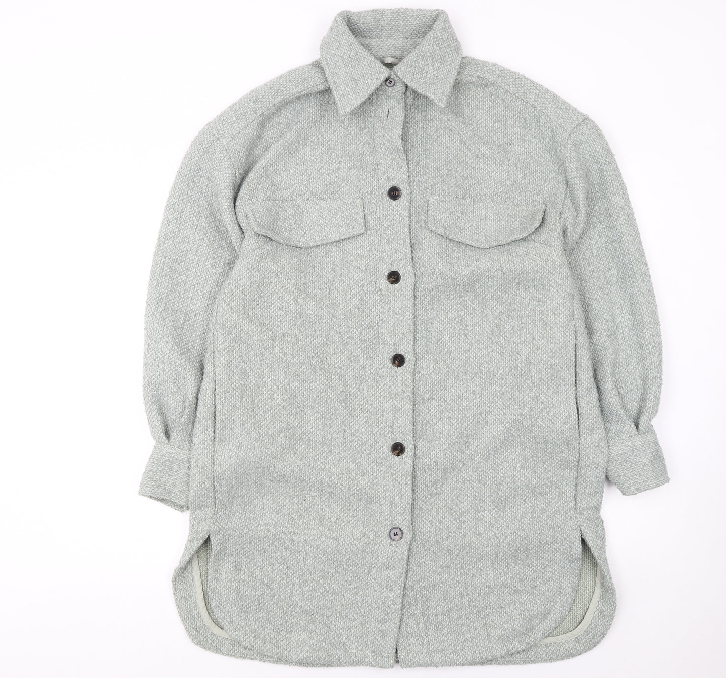 H&M Women's Grey Long Tweed Button Jacket Size S