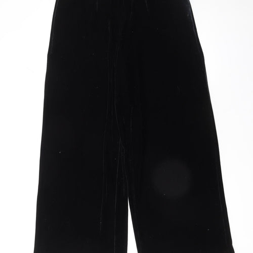 Next Women Black Velvet Wide-Leg High Rise Trousers Size 12