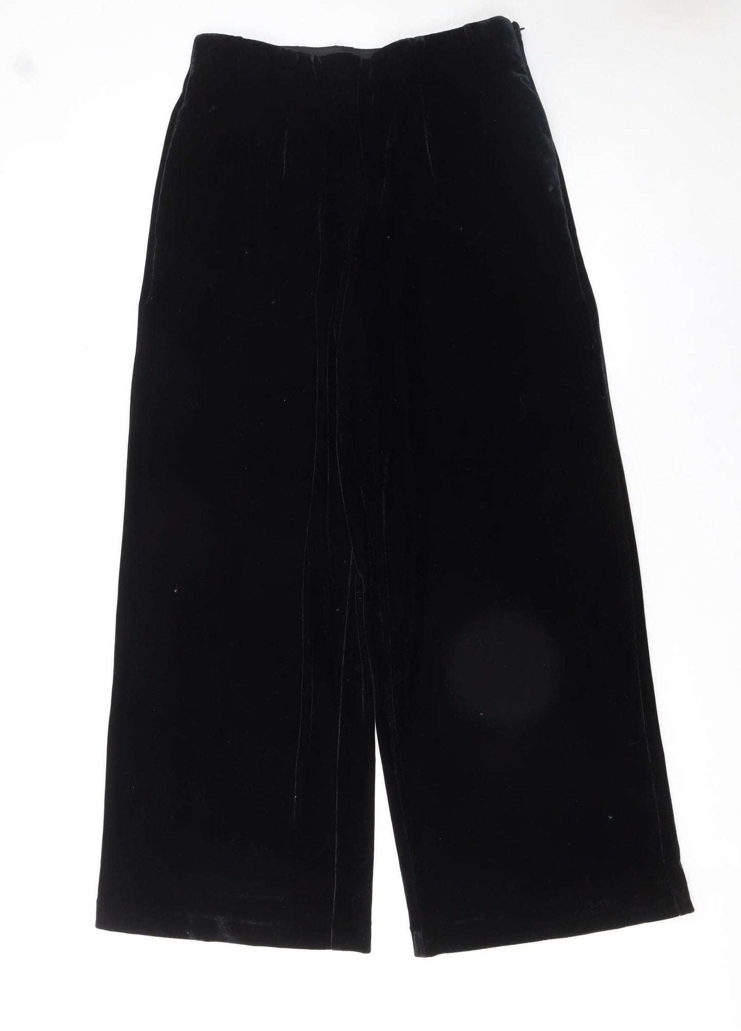 Next Women Black Velvet Wide-Leg High Rise Trousers Size 12