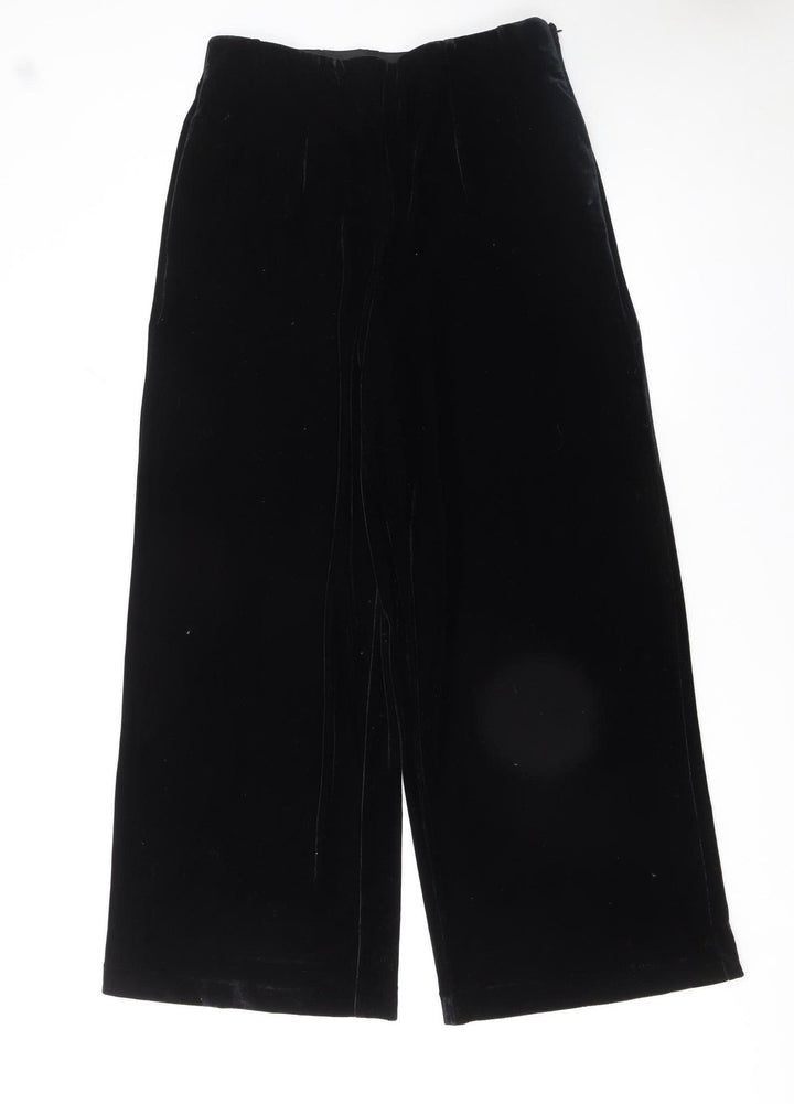Next Women Black Velvet Wide-Leg High Rise Trousers Size 12