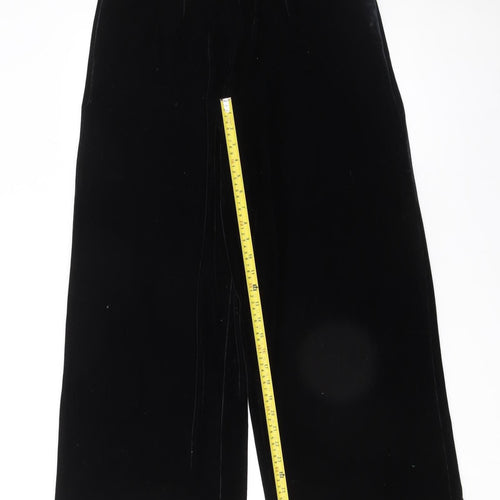 Next Women Black Velvet Wide-Leg High Rise Trousers Size 12