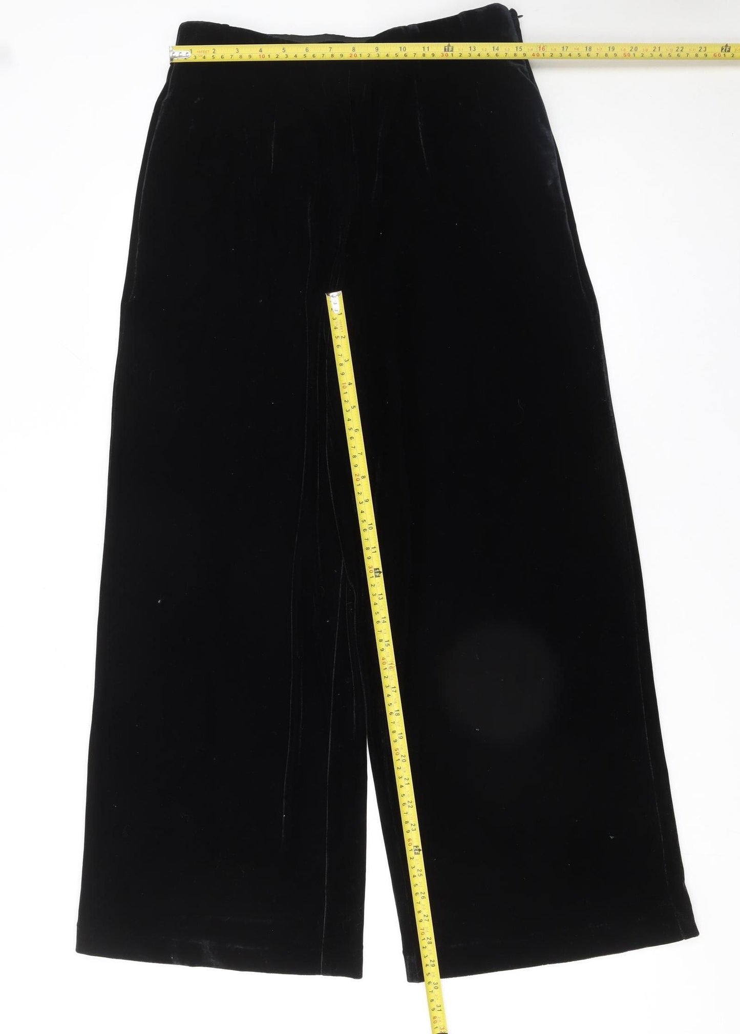 Next Women Black Velvet Wide-Leg High Rise Trousers Size 12
