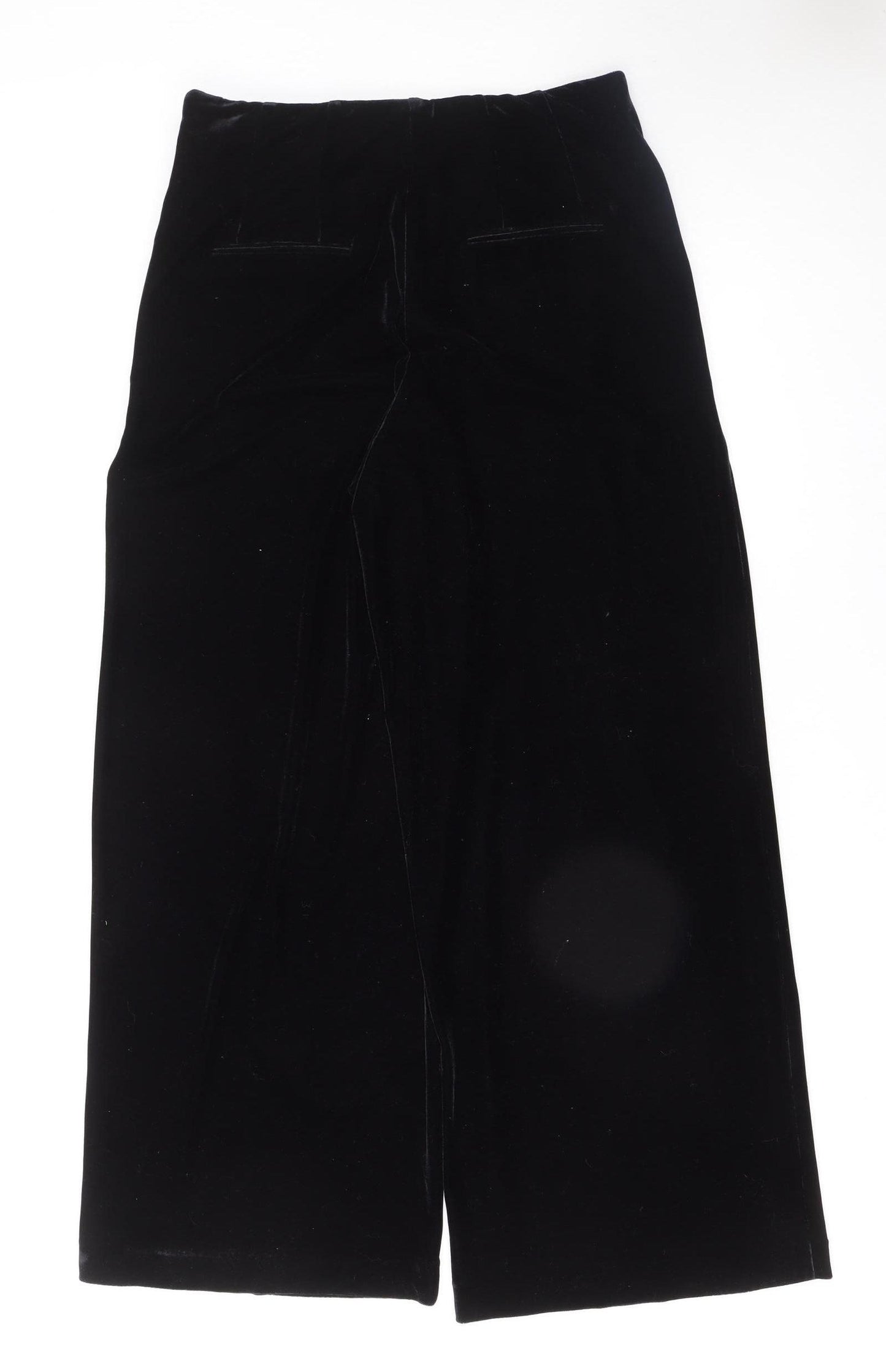 Next Women Black Velvet Wide-Leg High Rise Trousers Size 12