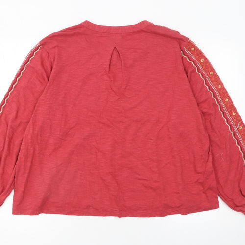 Burgs Women Red Embroidered Long Sleeve Blouse UK 16 Cotton Modal