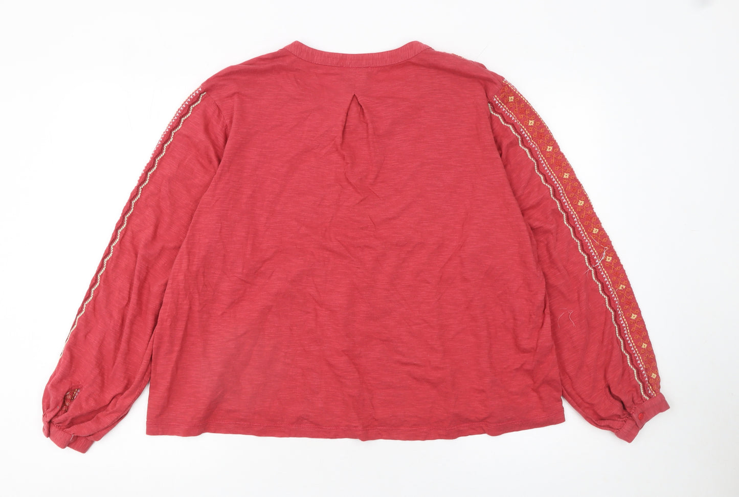Burgs Women Red Embroidered Long Sleeve Blouse UK 16 Cotton Modal