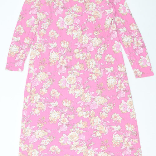 Lands' End Women Pink Floral Cotton Shift Dress Size S