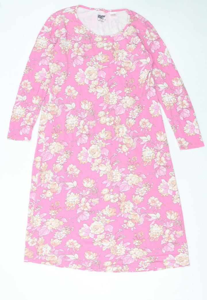 Lands' End Women Pink Floral Cotton Shift Dress Size S