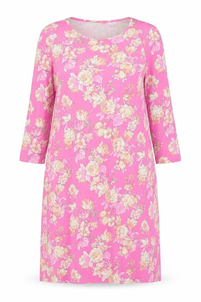 Lands' End Women Pink Floral Cotton Shift Dress Size S