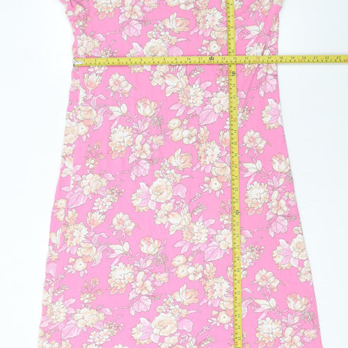 Lands' End Women Pink Floral Cotton Shift Dress Size S