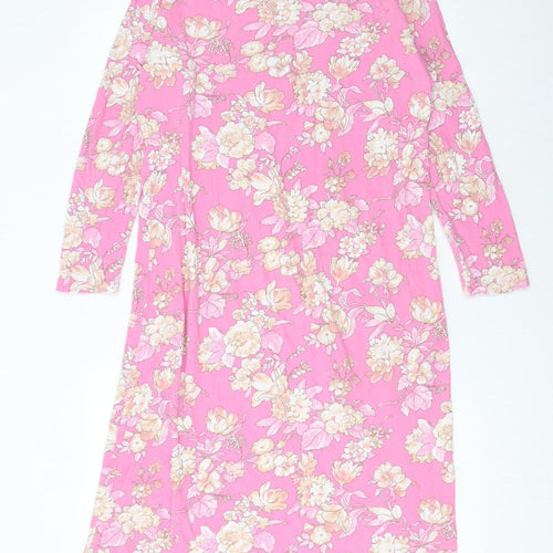 Lands' End Women Pink Floral Cotton Shift Dress Size S