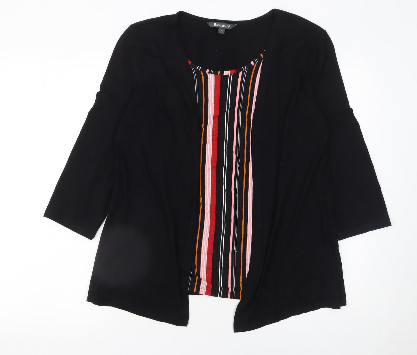 Bonmarché Women’s Black Striped Tunic Blouse Size 16 3/4 Sleeve Jersey Top