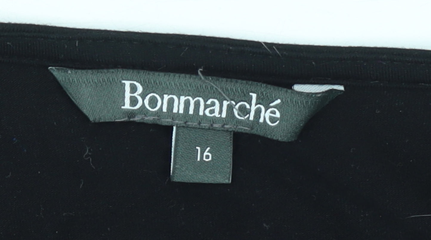 Bonmarché Women’s Black Striped Tunic Blouse Size 16 3/4 Sleeve Jersey Top