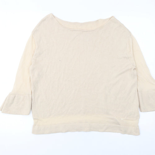 Hobbs Women Beige Knit Flared Sleeve Boat Neck Jumper M