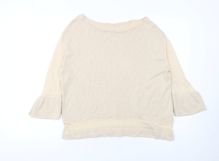 Hobbs Women Beige Knit Flared Sleeve Boat Neck Jumper M