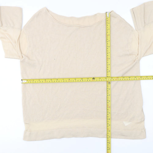 Hobbs Women Beige Knit Flared Sleeve Boat Neck Jumper M