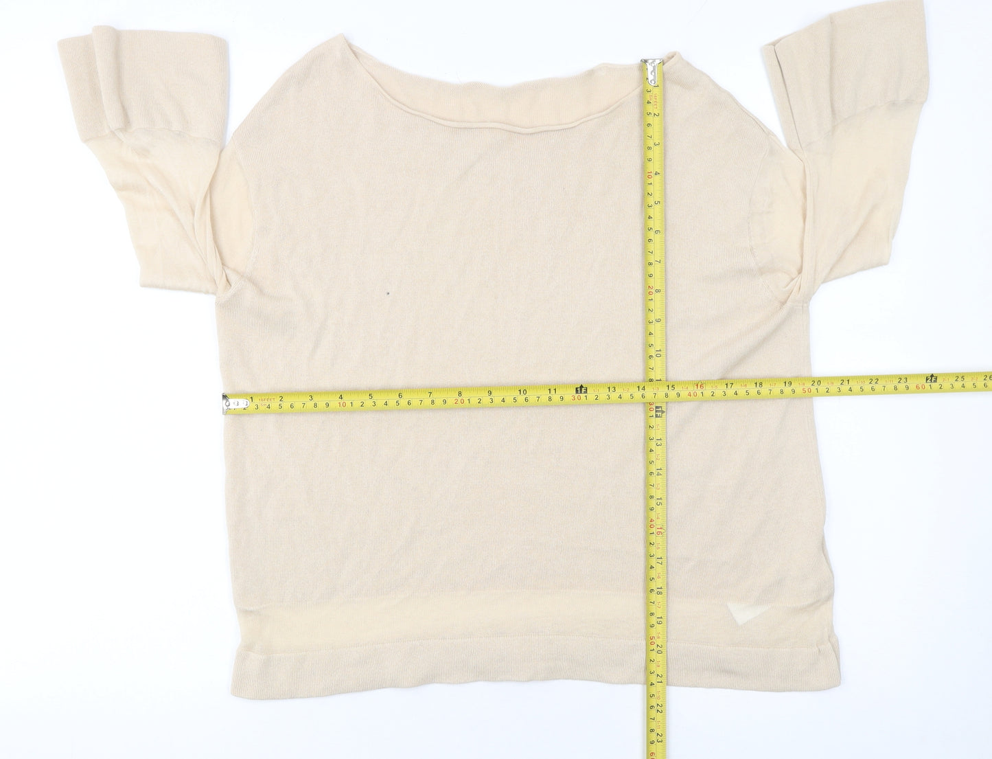 Hobbs Women Beige Knit Flared Sleeve Boat Neck Jumper M