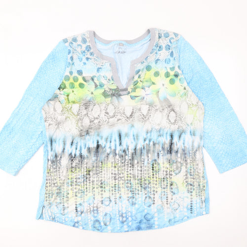 Raer Women Blue Multicoloured 3/4 Sleeve Viscose Tunic Top Size 16