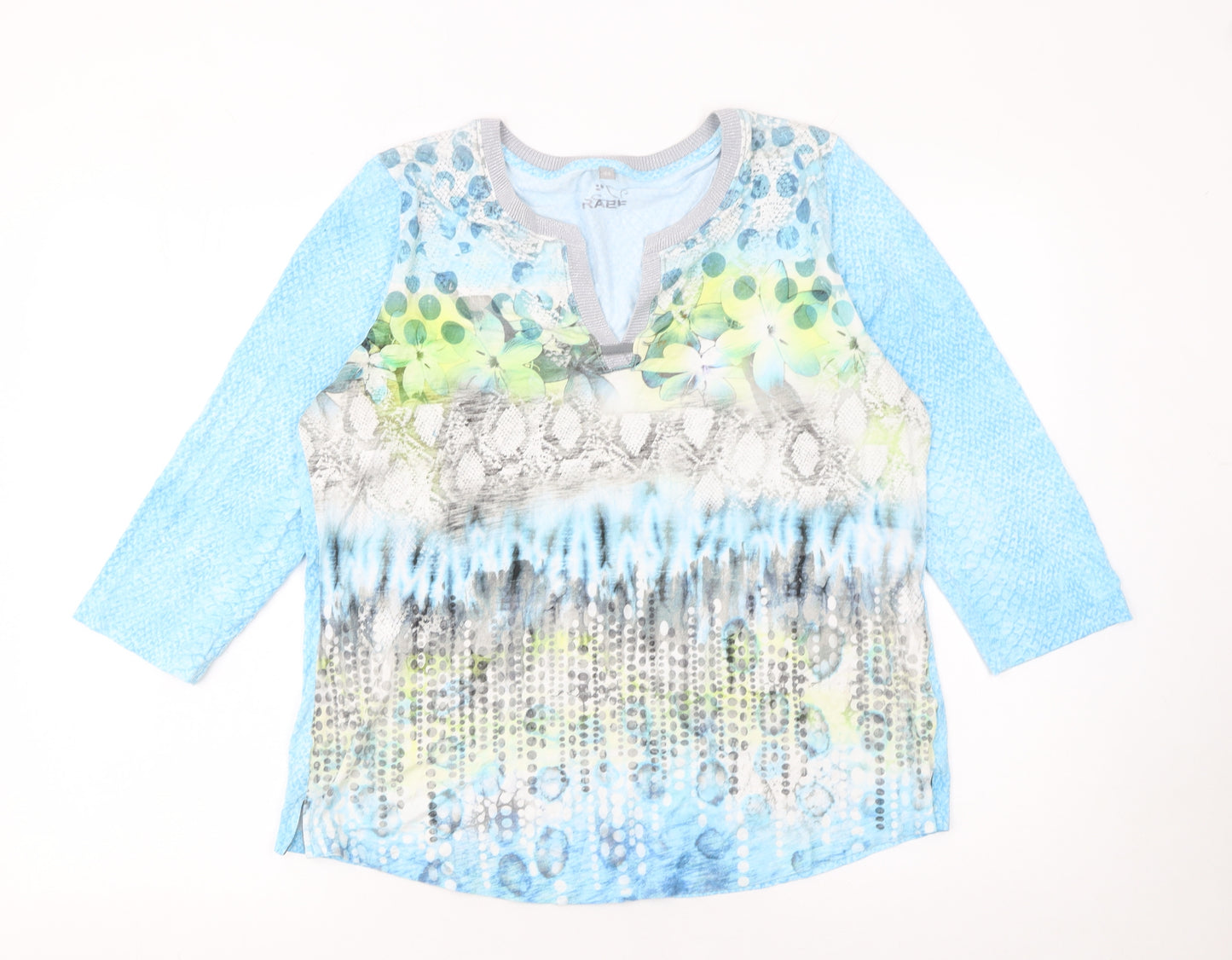 Raer Women Blue Multicoloured 3/4 Sleeve Viscose Tunic Top Size 16