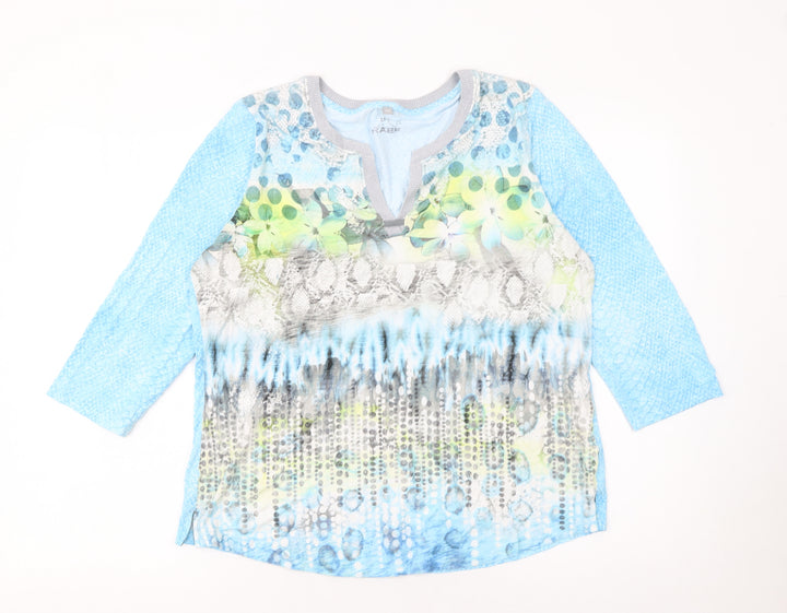 Raer Women Blue Multicoloured 3/4 Sleeve Viscose Tunic Top Size 16