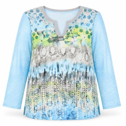 Raer Women Blue Multicoloured 3/4 Sleeve Viscose Tunic Top Size 16