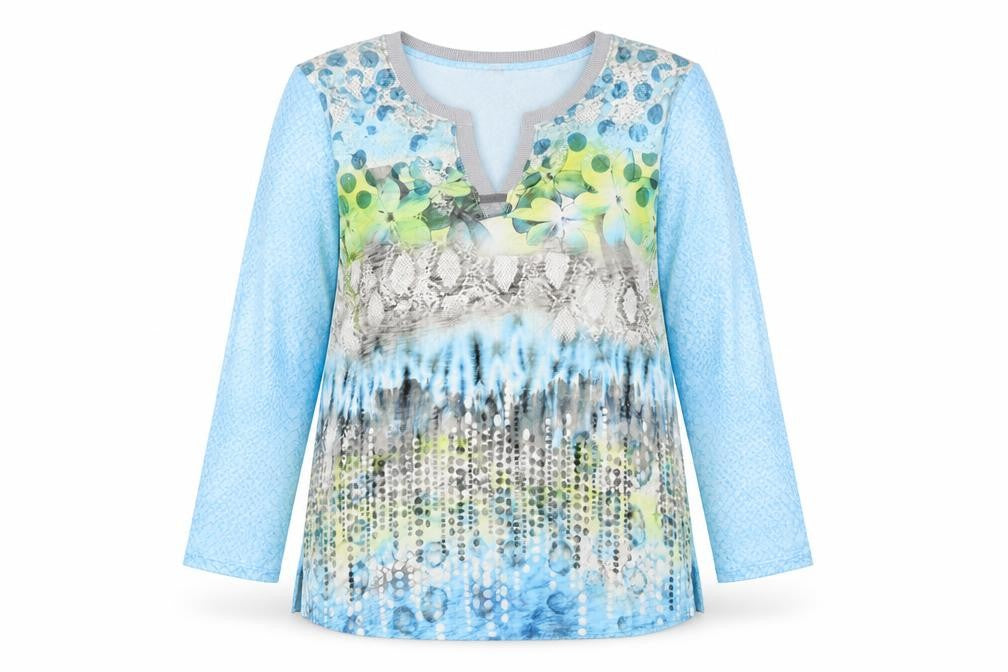 Raer Women Blue Multicoloured 3/4 Sleeve Viscose Tunic Top Size 16