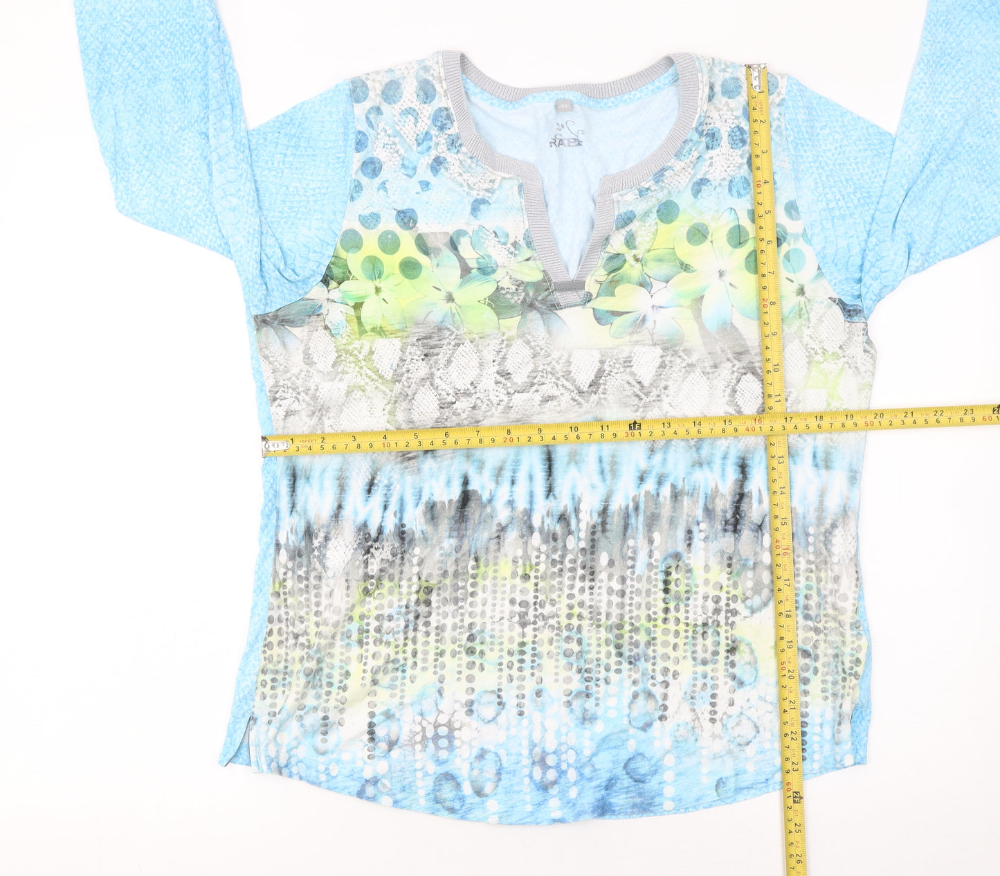 Raer Women Blue Multicoloured 3/4 Sleeve Viscose Tunic Top Size 16