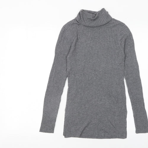 Whistles Women Grey Roll Neck Wool Blend Ribbed Jumper Size 4