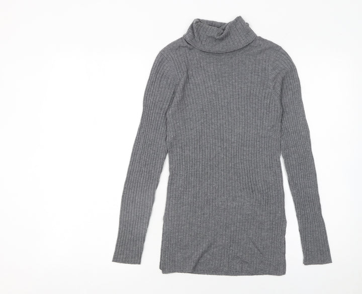 Whistles Women Grey Roll Neck Wool Blend Ribbed Jumper Size 4