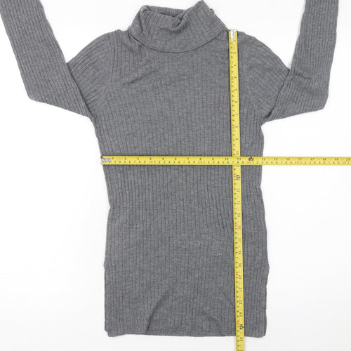 Whistles Women Grey Roll Neck Wool Blend Ribbed Jumper Size 4
