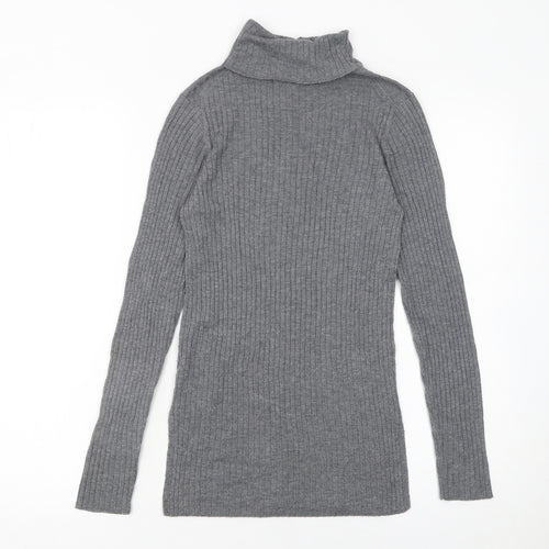 Whistles Women Grey Roll Neck Wool Blend Ribbed Jumper Size 4