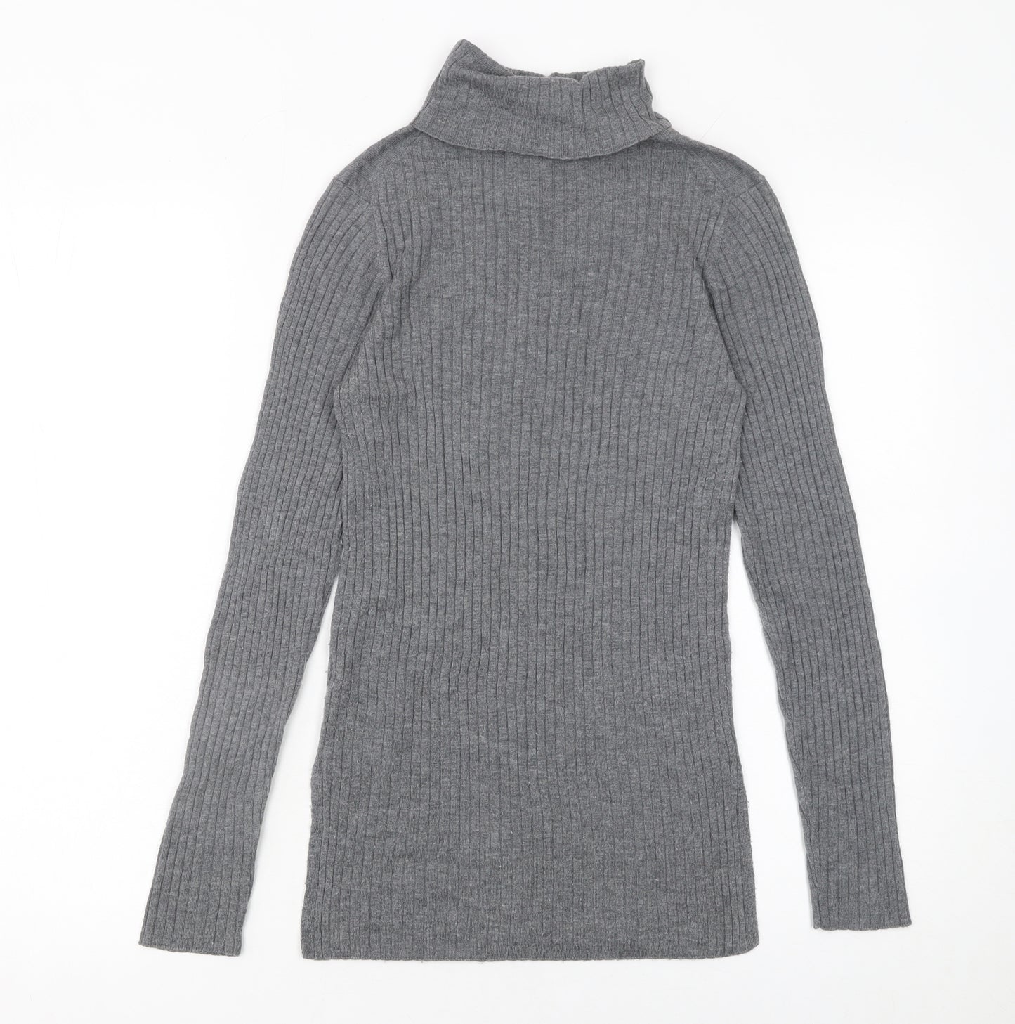 Whistles Women Grey Roll Neck Wool Blend Ribbed Jumper Size 4