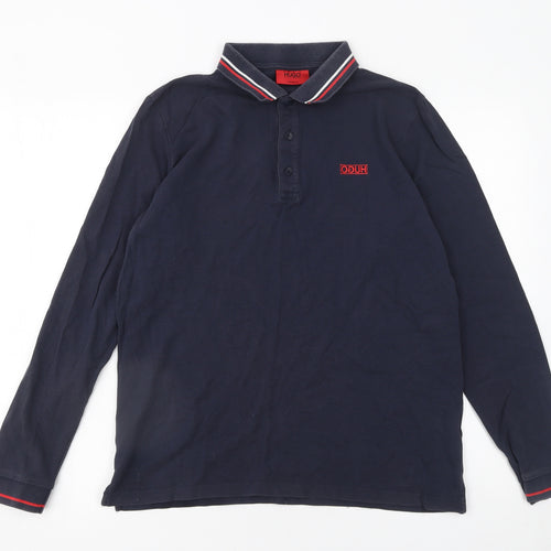 Hugo Boss Men’s Blue Long Sleeve Polo Shirt Size S Regular Fit Cotton